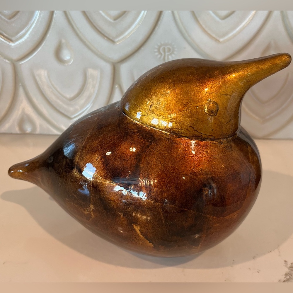 Gold and Brown Ceramic Bird Figurine